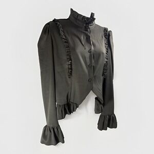 ROMWE Goth Ruffle Button Up Blouse Top High Neck Asymmetric Tailcoat Jacket L